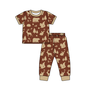 BSPO0671 Conjunto de ropa personalizado para bebé, color marrón, negro, con estampado de ciervo a cuadros, conjunto de ropa para niños, conjunto de manga corta al por mayor - Product Image 4