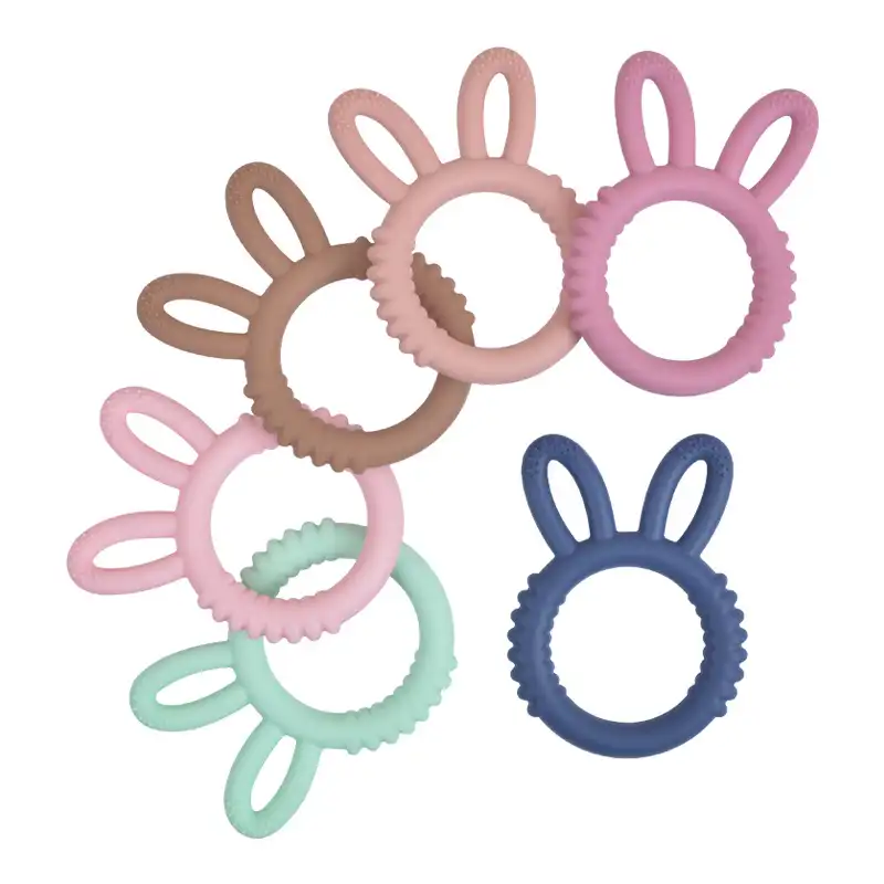 New Design Rabbit Shape Silicone Baby Teething Toy Food Grade Silicone Teether Carved Logo