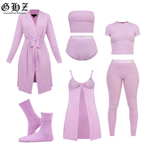 Benutzer definierte 2-teilige Loungewear-Sets Damen Gemütliche Baumwolle gerippte Bambus-Pyjamas für Damen Lounge Wear Zweiteilige Damen-Sets - Product Image 1
