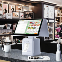 Caisse enregistreuse POS GMS 15,6+15,6 à écran unique/double, Android, Google Play, écran rotatif, lecteur de code QR NFC, thermique
