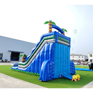 Toboggan aquatique gonflable commercial en PVC durable, toboggan aquatique tropical coloré en forme de palmier avec base de piscine - Product Image 3