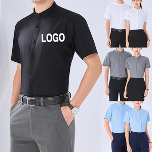 Chemise <span class=keywords><strong>Homme</strong></span> Noire en Polyester Viscose Spandex à Col Rond Manches Courtes <span class=keywords><strong>Blouse</strong></span>/Uniforme <span class=keywords><strong>de</strong></span> <span class=keywords><strong>Travail</strong></span> Blanche Coupe Ajustée pour Affaires - Product Image 1