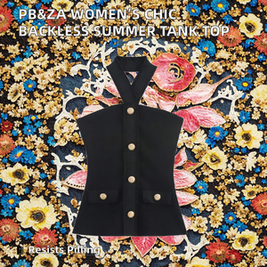 PB&ZA Women 2025 Summer Casual Chic Shaping Elastic Peter Pan Collar Hang Tank Tops Vintage Backless Camis 100% Polyester - Product Image 2
