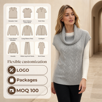 Pull en tricot à col roulé pour femme, style preppy, en laine et viscose, avec logo frontal, collection automne