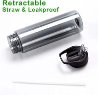 Bouteille d'eau en plastique transparente multicolore sans BPA, nouveau design, pour sports de plein air, avec paille et couvercle à poignée