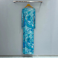 Nouvelle Arrivée 2026 – Robe Vintage Femme Imprimée Colorée Extensible à Col Montant, Manches Longues, Transparente, Taille Haute et Coupe Ajustée