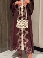 Abaya ouverte Mexizo personnalisée en dentelle délicate, style cardigan, pour femmes musulmanes, mode islamique modeste de Dubaï, vêtement d'extérieur