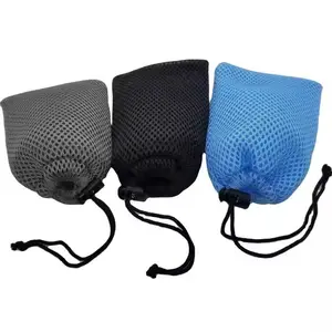 Black Nylon Mesh Drawstring Pouch Bag Unisex Waterproof Mini Stuff Cellphone Pouch with Polyester Lining