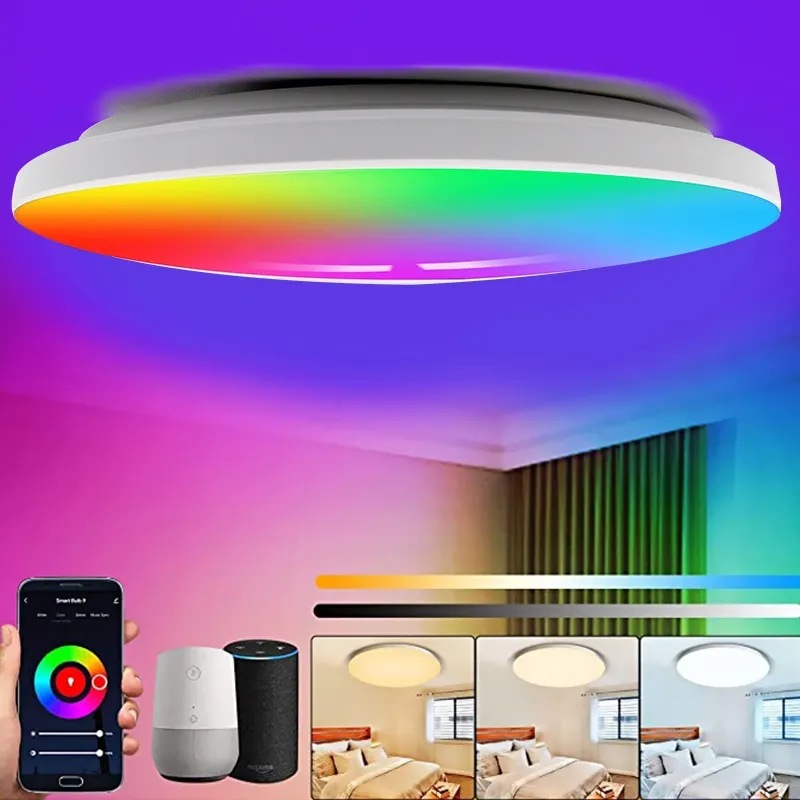 WXZMYD Modern WiFi RGBCW LED Smart Ceiling Light with Voice Control for Living Room Decoration Alexa & Google Home Compatible