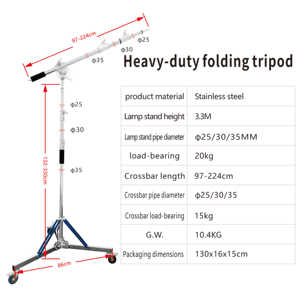 Soporte de Luz Profesional Plegable de Acero Inoxidable de 3.3M, Resistente, Tipo Cantilever, con Ruedas - Product Image 2