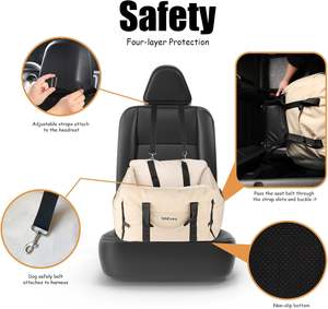 लक्जरी पोर्टेबल कुत्ते बूस्टर सीट फोल्डेबल छोटे पालतू यात्रा वाहक बिस्तर वाटरप्रूफ सुरक्षा स्ट्रैप आरामदायक मोटी फोम बिल्लियों - Product Image 2