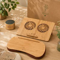 Ensemble d'accessoires de bureau Bamboo Lifestyle Collection avec clavier, souris, calculatrice, porte-stylo, haut-parleur, logo personnalisé