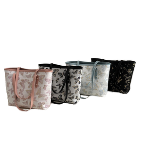 Factory Direct Wholesale Women <b>Large</b> Capacity Butterfly Print Embroidery Zipper Closure PU <b>Canvas</b> Lining Portable Tote <b>Bag</b> - Product Image 2