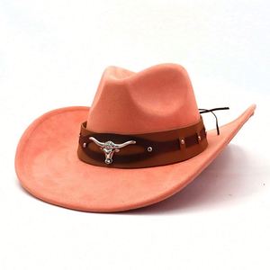 Sombrero Vaquero Unisex de Moda Invierno 2024, Estilo Occidental con Cinturón de Cuero Sintético con Cabeza de Buey para Adultos, Entusiastas del Aire Libre - Product Image 4