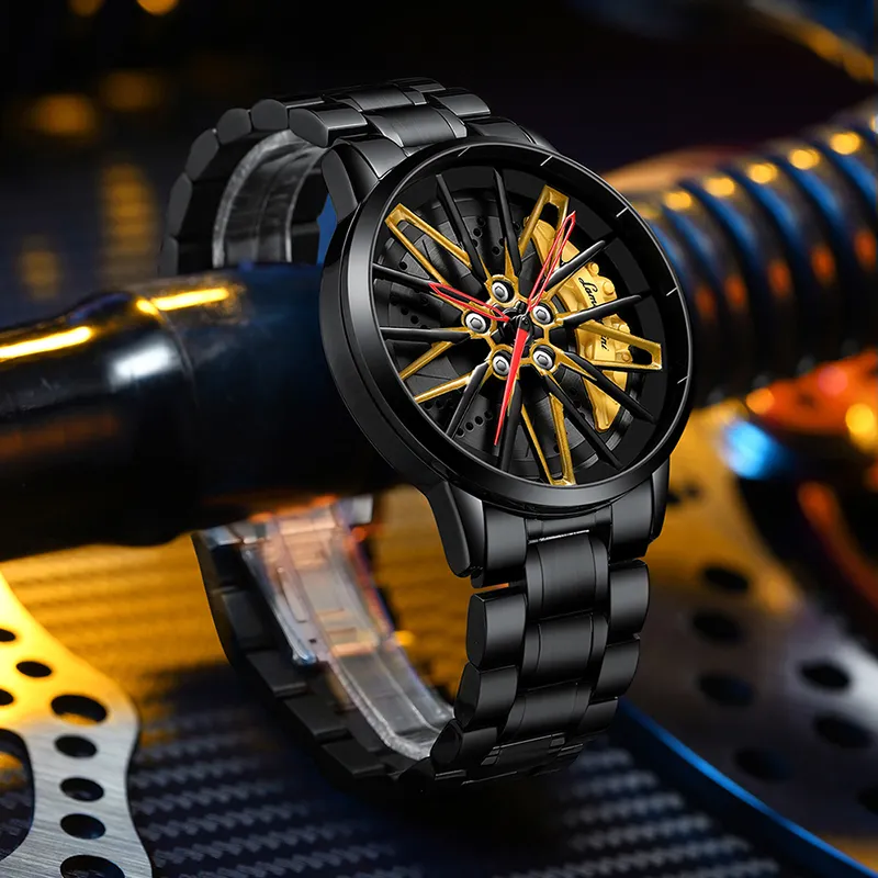2022 Top Brand New Watches Men Rotating Sports Car Wheel Watch Quartz Waterproof Hub Wheel Wristwatch Men's Watch Car Hub Design