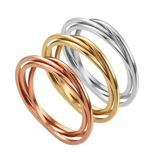1mm/3mm Stainless Steel Three-in-One Braided Interlocked Rolling Anxiety Ring For Wedding Band Promise Anniversary Spinner Ring