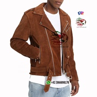 Chaqueta de ante para hombre, chaqueta de cuero de ante a la moda para motorista