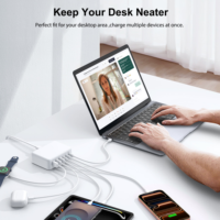 Chargeur rapide GaN 100W PD3.1, station de charge de bureau, 3 ports USB-C, 3 ports USB-A, adaptateur secteur multi-ports, prise US, UK, AU, JP, EU