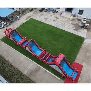 Parcours d'obstacles gonflable commercial, jeu de parc d'attractions gonflable extra-long rouge pour enfants et adultes - Product Image 2