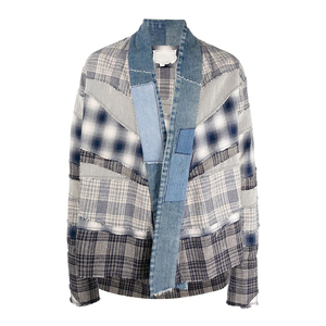 <span class=keywords><strong>Chemise</strong></span> kimono décontractée pour hommes personnalisée OEM <span class=keywords><strong>Chemise</strong></span> manches longues revers châle Patchwork à carreaux en flanelle de coton respirante pour le printemps - Product Image 3