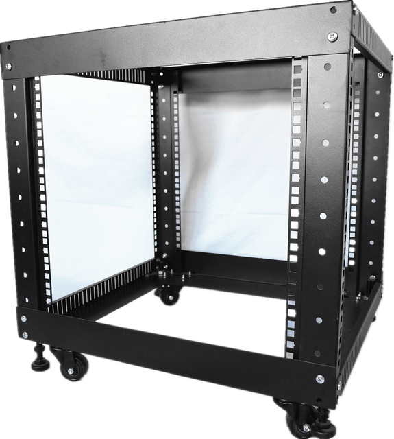 Mobile 19'' 4 Post Open Frame Server Rack Free Standing Rolling Rack for Network Equipment