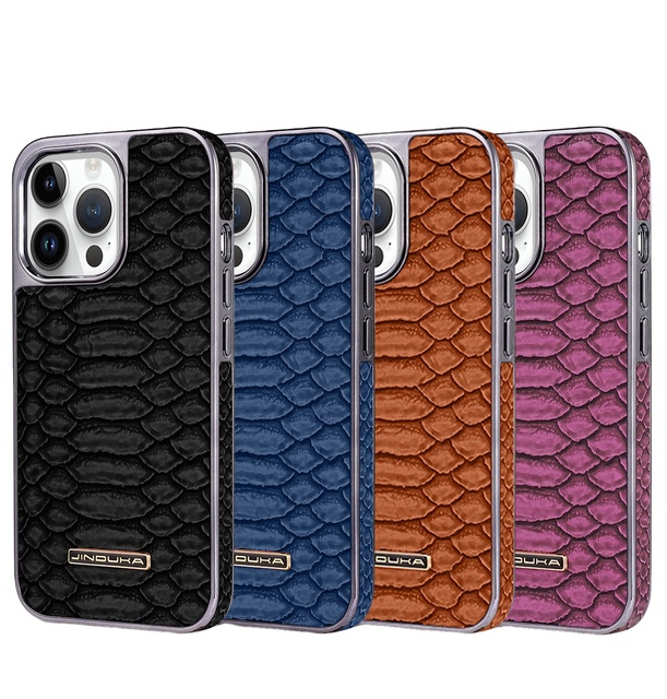 Luxury Python Texture Leather Electroplating Phone Case for iPhone 17 16 15 14 Plus 13 12 Back Cover With Built-in Flannel