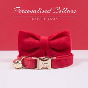 Chiot personnalisé en velours rouge et chaton tactique avec cloche en or étiquette de nom silencieuse ensemble de collier de chat personnalisé pour cadeau d'anniversaire - Product Image 3