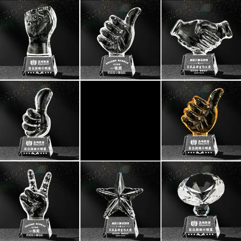 Trofeo de cristal de competición juvenil creativo al por mayor trofeo de premio de cristal de dibujos animados mini personalizado