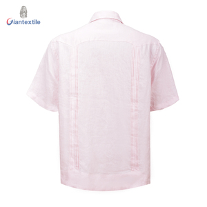 Camisa Guayabera Make to Measure para <span class=keywords><strong>hombre</strong></span> Camisa cubana mexicana Camisa de manga corta de lino 100% sólido rosa para <span class=keywords><strong>hombre</strong></span> - Product Image 2