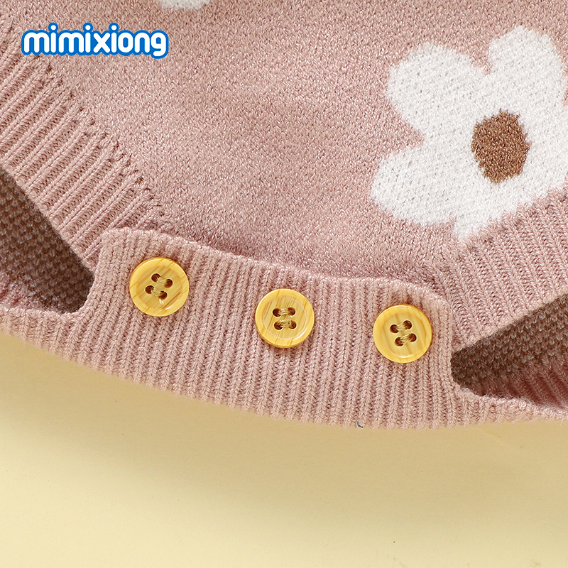 ORANGLES Mimixiong Oeko-Tex Newborn Flower Knitted Baby Jumpsuit – Lovely Baby Girls Sweater Romper Clothes - angled perspective - Image 4 of 4 | excellent for daily use | New York | Free Shipping ORANGLES