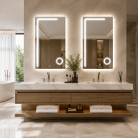 Miroir LED intelligent rectangulaire encadré, mural, avec fonction anti-buée, interrupteur tactile, haut-parleur Bluetooth LED à intensité variable, anti-buée IP44, pour hôtel