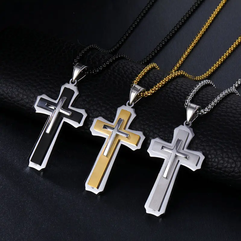 Unico dei monili religiosi di fabbrica OEM su misura in acciaio inox 316 mens metallo gesù cristo croce pendente