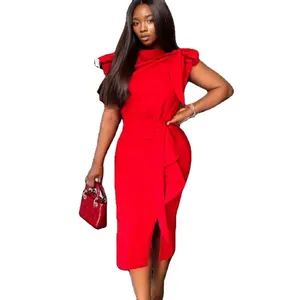 B1201ME16 Womens Going Out Clothing Fast Shipping Irregular Ruffle Summer Red Dresses