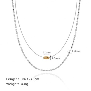Collier simple et tendance à 2 couches en acier inoxydable, pendentif fait main, bijoux pour garçon et fille - Product Image 3