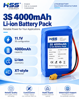 Batterie Li-ion rechargeable 3S 11.1V 4000mAh pour outils électriques, appareils portables et stockage d'énergie, connecteur personnalisé disponible