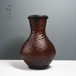 Bamboo Woven Flower Vase Round Handmade Rustic Decor Office Space - Product Image 2