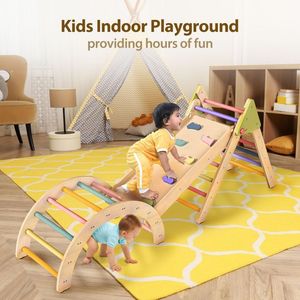 Terrain <span class=keywords><strong>de</strong></span> jeu <span class=keywords><strong>Montessori</strong></span> 4 en 1 Pickler Triangle en bois détachable demi-cercle Cadre d'escalade et toboggan - Product Image 3