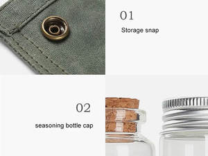 Mydays Outdoor contient 9 pots à condiments en verre, ensembles de combinaisons de barbecue, toile de <span class=keywords><strong>cire</strong></span>, bouteille d'assaisonnement, sacs de rangement pour pique-nique - Product Image 5