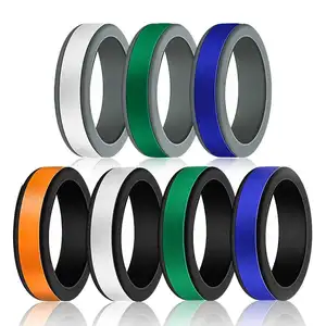 Doppi colori personalizzati Silicone colorato Step Edge elegante uomo traspirante fedi nuziali anelli in Silicone uomo
