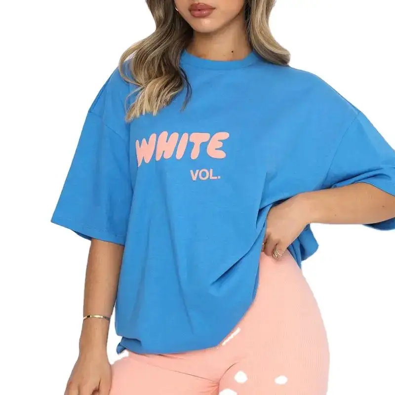 T-shirt Oversize da donna con Logo personalizzato a manica corta a tracolla in cotone Oversize per allenamento da palestra