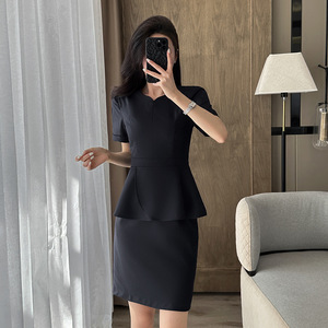Women's Professional Suit Set Short Sleeve Summer Office Lady Breathable Crepe Fabric Elegant Style - Product Image 3