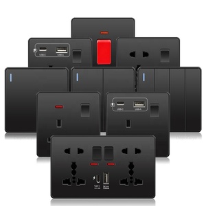 Interruttori Elettrici da Parete Neri per Casa 240V, Presa a Muro USB-C da 18W, Dimmer a 1 Posto con Regolatore di Velocità e Presa Cavo Cat 6 UK per Computer - Product Image 1