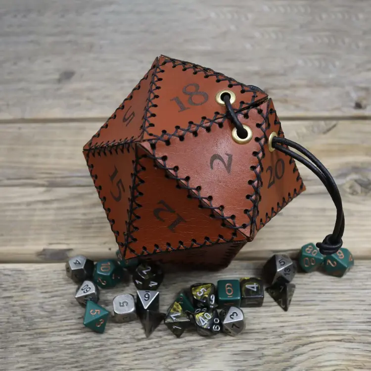 Creative Faux Leather D20 Dice Bag RPG Board Game Dice Storage Bag Drawstring Playing Dice Bag