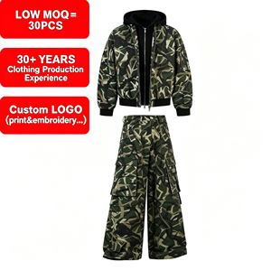 Ensemble de veste à capuche et pantalon cargo à imprimé camouflage pour <span class=keywords><strong>homme</strong></span>, streetwear, ensemble décontracté 2 pièces avec logo personnalisé - Product Image 1