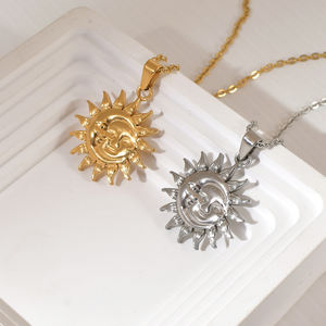 Collar de Oro para Mujer, Impermeable, con Colgante en Forma de Sol, Joyería Chapada en Oro de 18k, Collar con Colgante de Sol Simple - Product Image 2