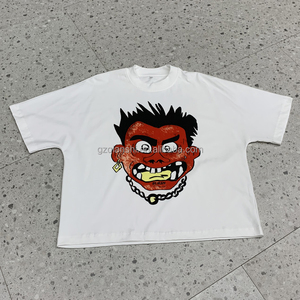 Fabricant de T-shirts personnalisés blancs épais sérigraphiés 280 g/m² en coton avec strass, T-shirt graphique court et ample pour homme - Product Image 3