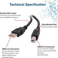 Kabel USB 2.0 Hitam Berkualitas Tinggi Tipe A Male ke Tipe B Male Berlapis Pelindung untuk Printer Epson, Canon, HP, dan Penggunaan Kamera