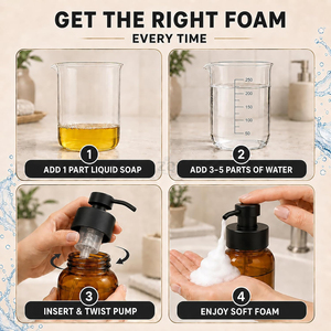 Dispenser in Vetro Ambrato per Sapone Schiumogeno, Bottiglia con Pompa in Vetro da 250 ml, Bottiglia Trasparente con Pompa in Vetro Dorato per Olio Doccia - Product Image 3