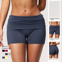 Shorts de yoga taille haute pour femmes avec poches, légers, écologiques, en Spandex/Nylon, à compression, avec cordon de serrage, couleur unie, séchage rapide