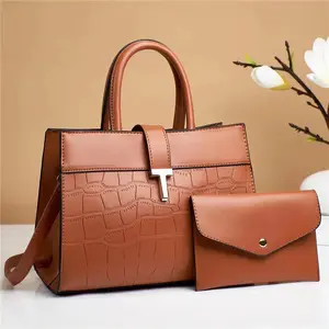 2023 New PU Women Handbags Two Piece Big Capacity Ladies Clutch Bag Handbag Set Wallet